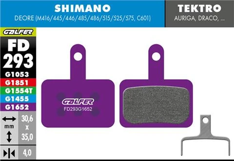 GALFER BIKE Deore (M416/445/446/485/486/515/525/575,C601) / Tektro - Auriga, Draco Pads
